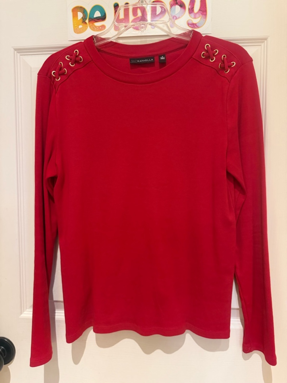 Rafaella Red Long-Sleeve Shoulder Lace-Up Top